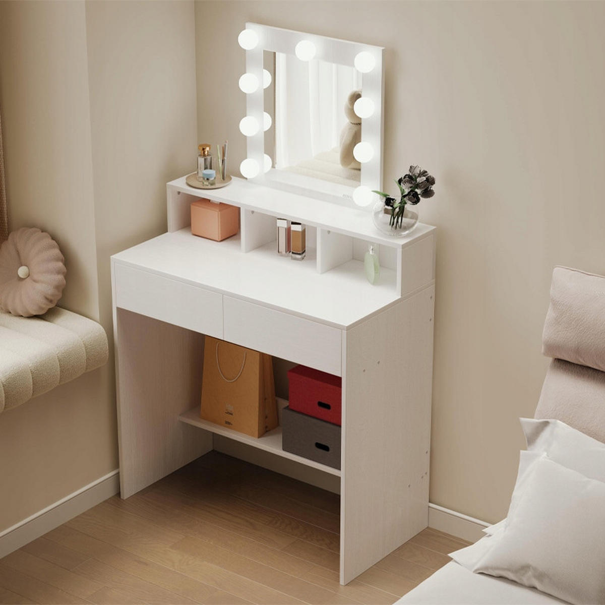 SCHMINKTISCH weißer 40/80/145 cm - Weiß, Holzwerkstoff (80/145/40cm)