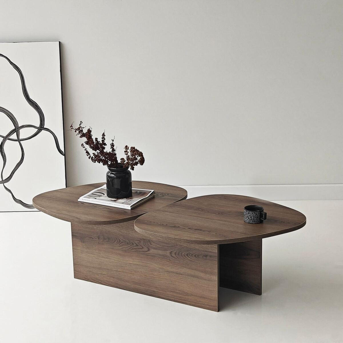 COUCHTISCH mit doppelter Platte in organischer Form 125/60/38 cm - Naturfarben, Holzwerkstoff (125/60/38cm) - Calicosy