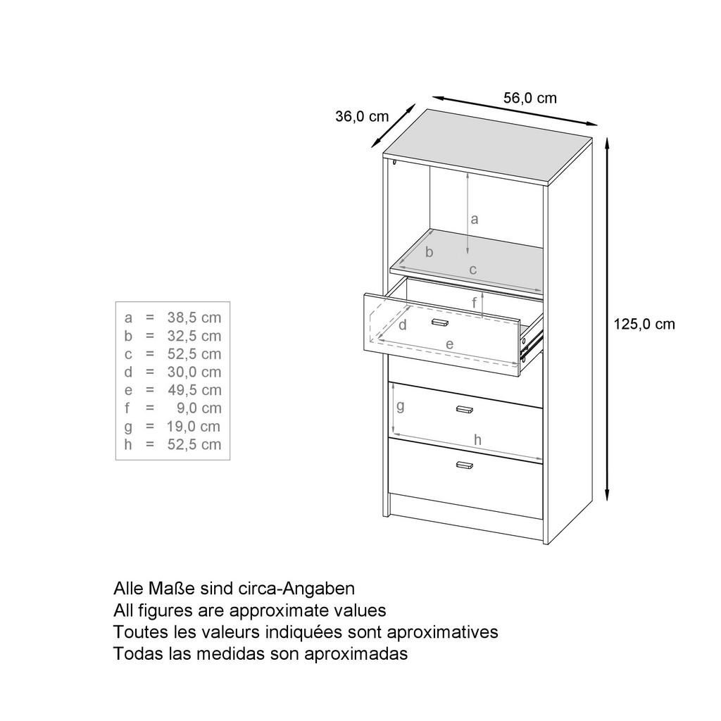 Thumbnail - Vladon Kommode, Schwarz Hochglanz, Holzwerkstoff, 56x125x36 cm, Wohnzimmer, Kommoden & Sideboards, Highboards