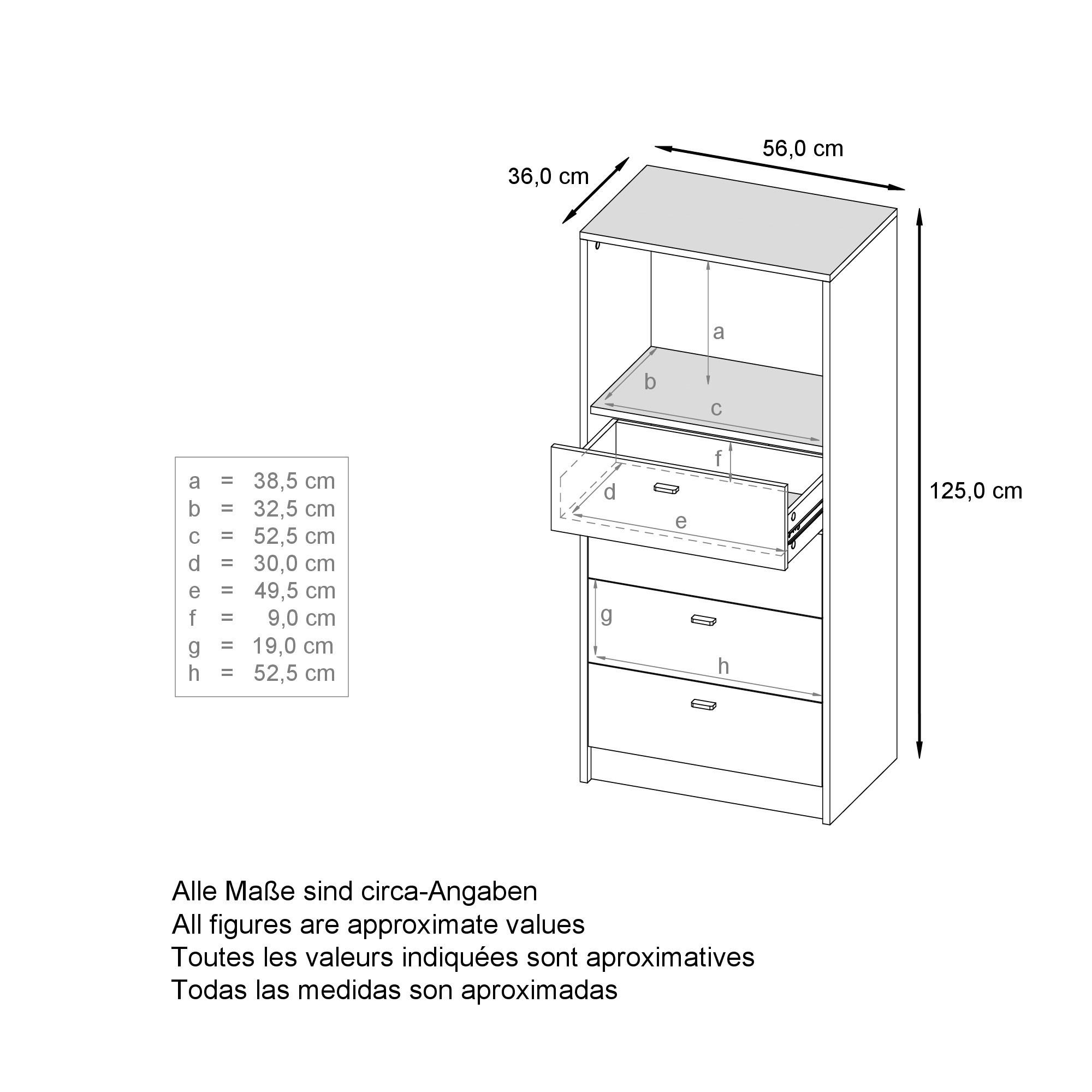 Thumbnail - Vladon Kommode, Weiß Hochglanz, Holzwerkstoff, 56x125x36 cm, Wohnzimmer, Kommoden & Sideboards, Highboards