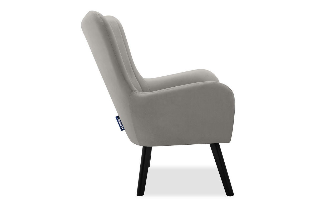 OHRENSESSEL GADI Velourstoff, Hellgrau - Hellgrau/Schwarz, Holz/Textil (76/100/78cm) - KONSIMO®