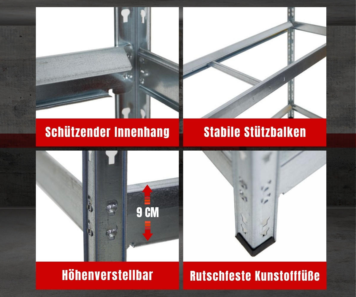 REIFENREGAL Tiger XL 200x150x45 cm 300 kg Fachlast bis zu 18 Reifen auf 3 Ebenen Verzinkt - Silberfarben, Metall (150/200/45cm) - PROREGAL