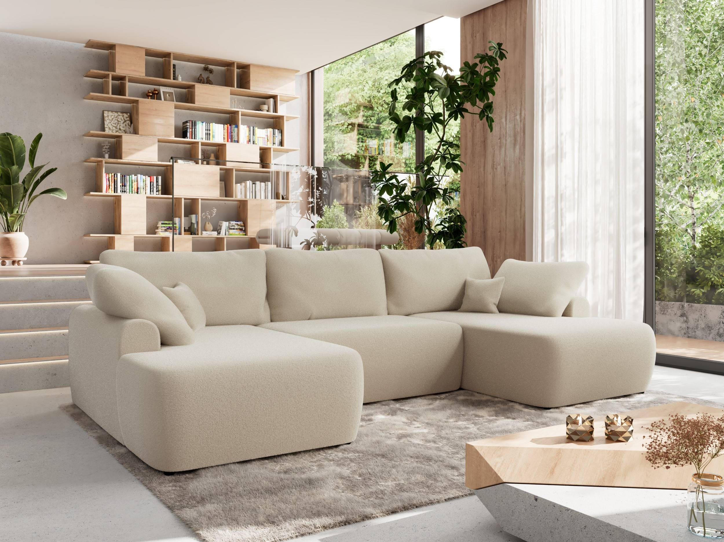 WOHNLANDSCHAFT CUBO U Beige Boucle - Beige/Schwarz, Kunststoff/Textil (370/100/187cm) - MKS