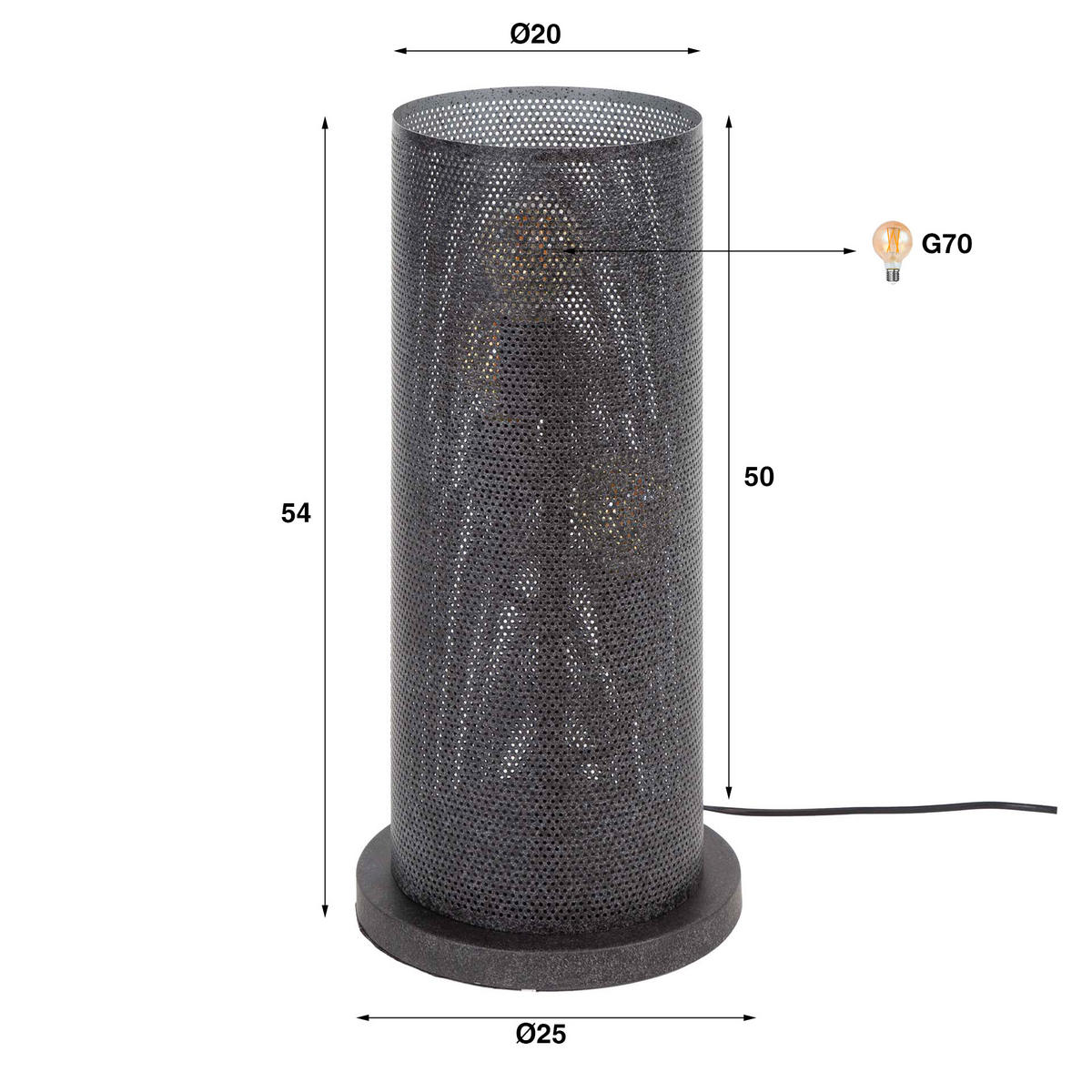TISCHLEUCHTE Tube Schwarz 25/25/ 54 cm - Schwarz, Metall (25/25/54cm) - Hoyz Collection