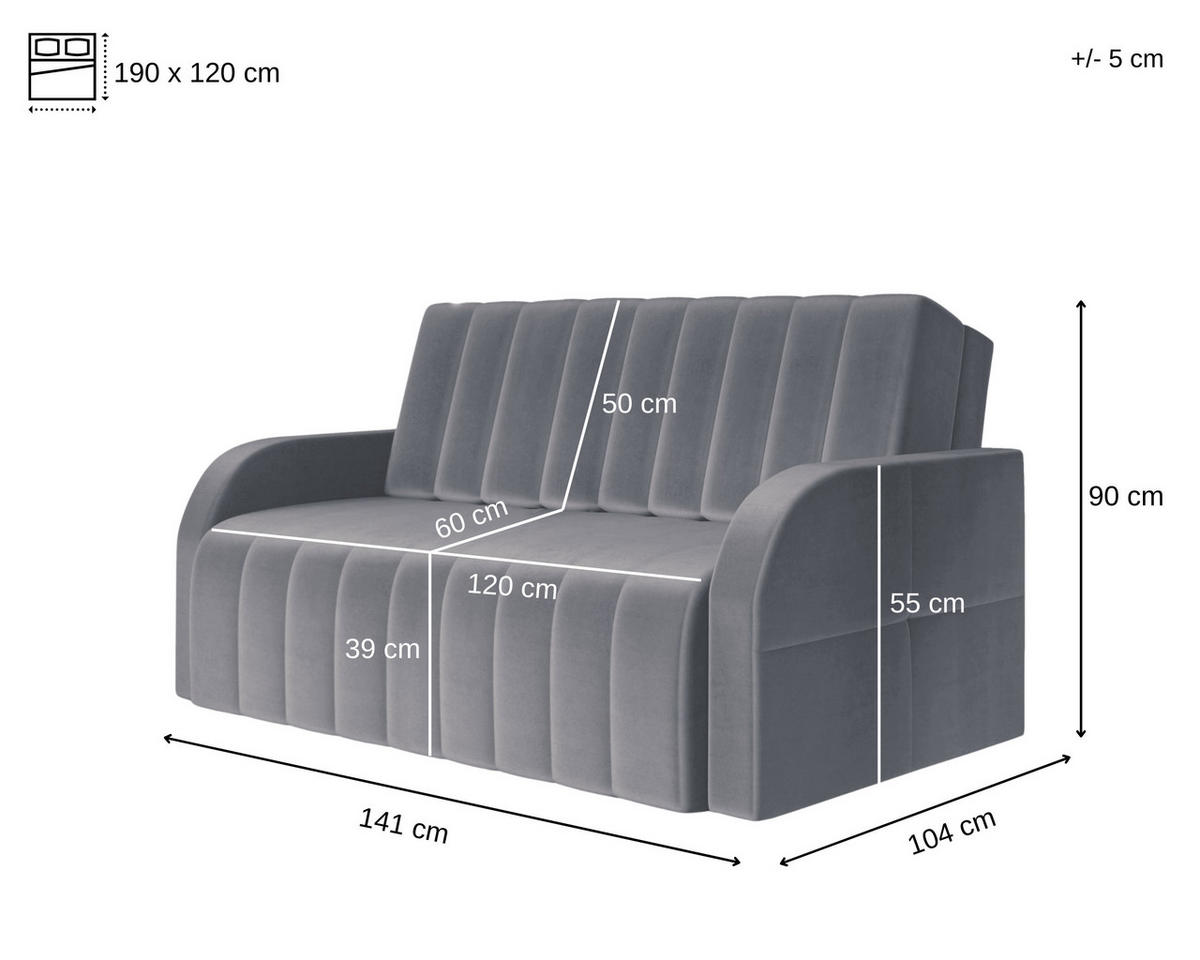SCHLAFSOFA Montana 120 - Hellgrau - Hellgrau, Holz (141/90/104cm) - Möblo