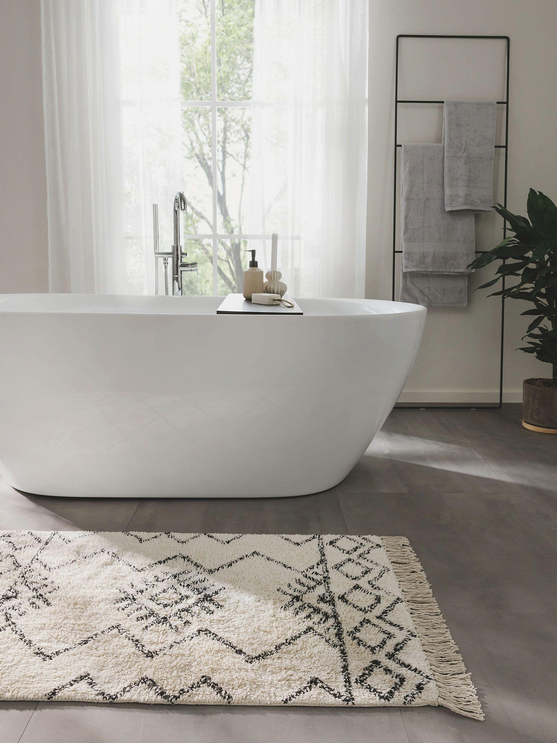 Thumbnail - benuta Nest Badematte, Creme, Textil, Rechteckig, 60x100 cm, Badtextilien, Badematten