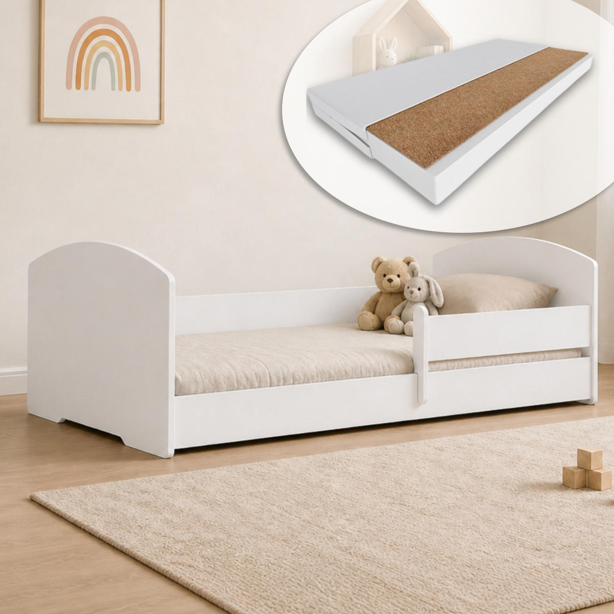 BODENBETT mit Matratze 80x160 cm in Weiß - Weiß, Holzwerkstoff (80/160cm) - Kids Collective