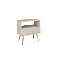 NACHTTISCH FORNO (Beige, Goldene Details, 1 Schublade, offenes Fach, goldene Metallfüße) - Gelb/Beige, Holz/Holzwerkstoff (54/59/39cm) - Ravio