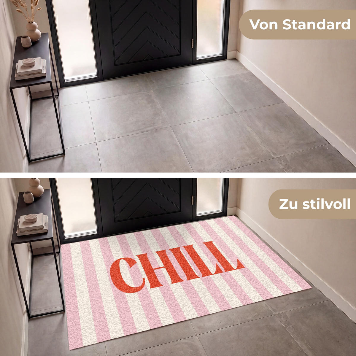 FUSSMATTE Zartrosa – Rot – Streifen – Chill 180x120 cm - Rosa, Kunststoff (180/0.4cm) - MuchoWow