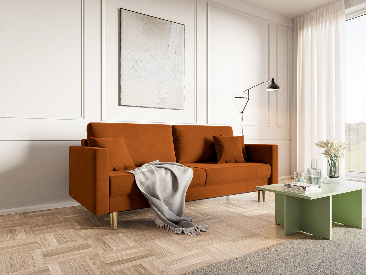 SCHLAFSOFA Valico Kupferbraun hydrophober Samt - Goldfarben/Kupferfarben, Textil/Metall (230/90/97cm) - Selsey