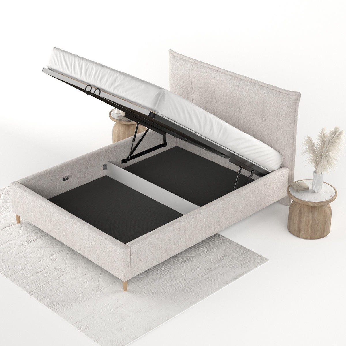 POLSTERBETT Plaza 140/200 cm Hellbeige im Neve Stoff - Sandfarben/Naturfarben, Holz/Holzwerkstoff (140/200cm) - AltaBeds