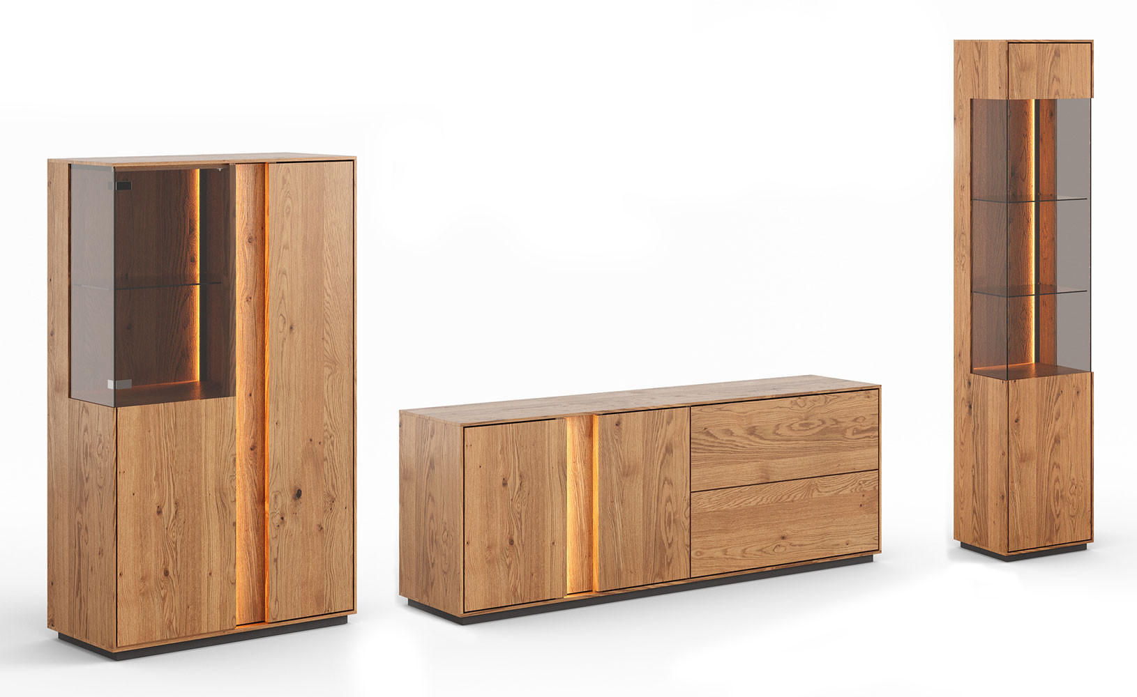 WOHNZIMMER-SET Collodi Wildeiche Natur - Sideboard 165cm - Türanschlag links - Wildeiche/Eichefarben, Holz (293/205/43.5cm) - Feldmann-Wohnen