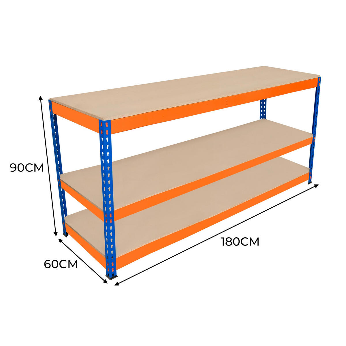 WERKBANK S-Rax 3-stöckig – 180 cm x 60 cm x 90 cm - Orange, Holzwerkstoff (180/90/60cm)