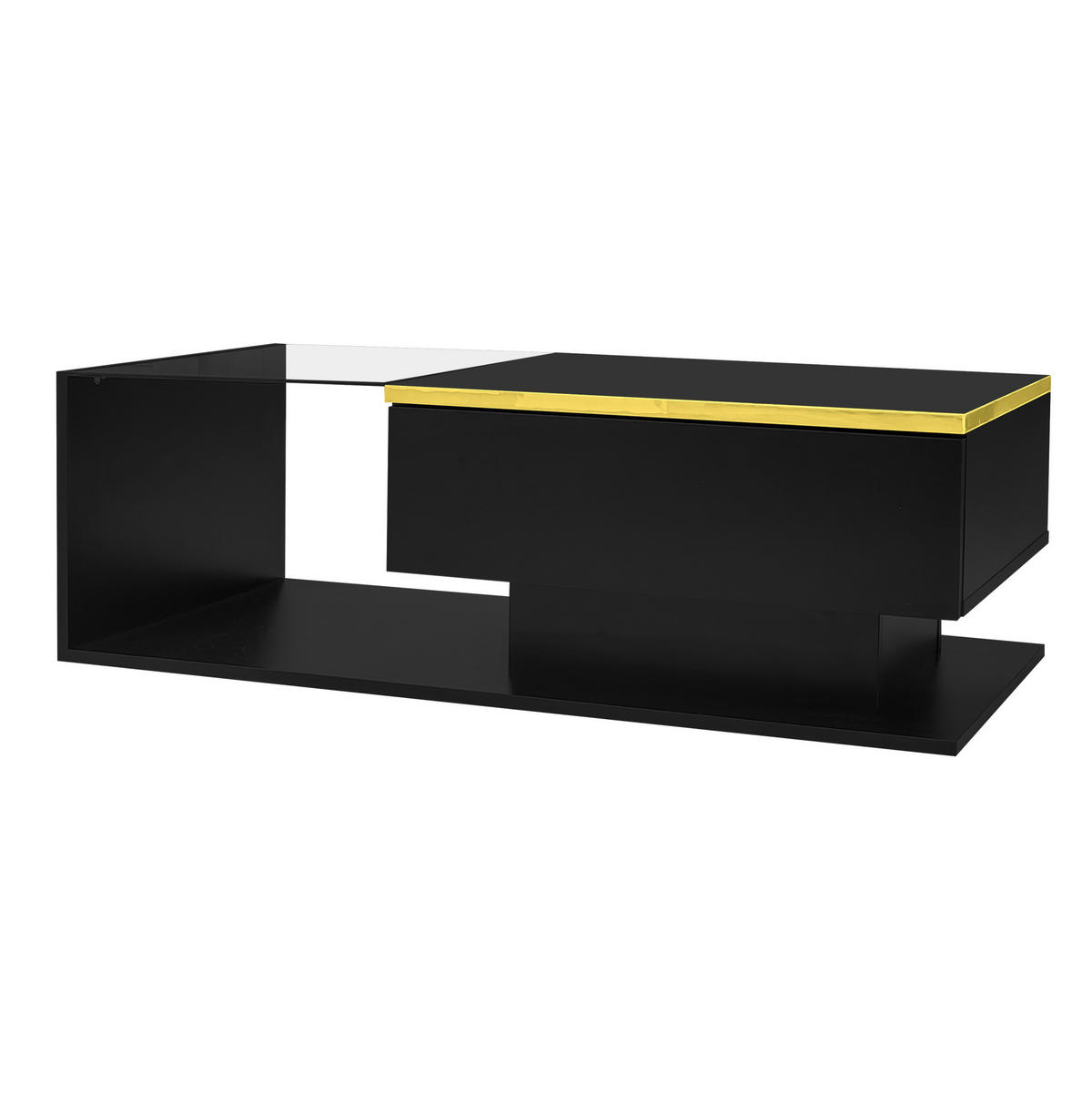 COUCHTISCH 100/50/32,5 cm in Hochglanz-Schwarz mit Glas und LED-Beleuchtung - Schwarz, Holzwerkstoff (100/50/32.5cm) - Flora Grace