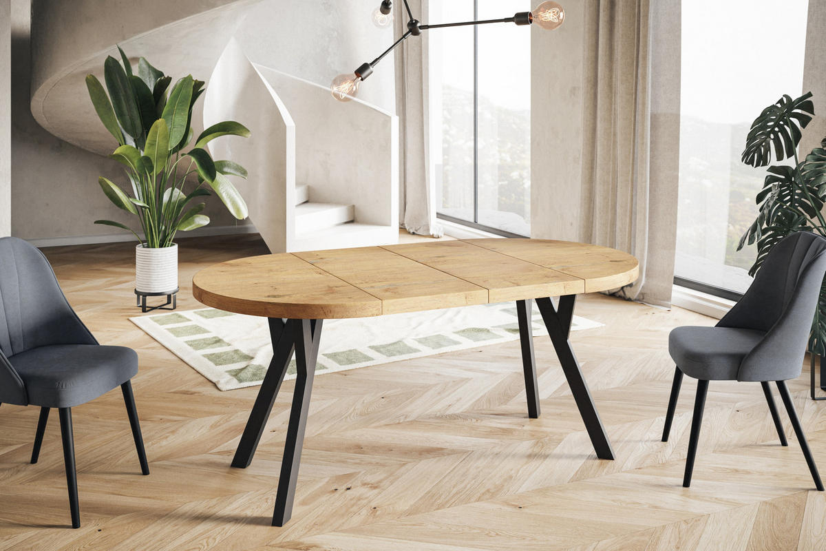 ESSZIMMERTISCH OVO, ausziehbarer Tisch 110 cm bis 210 cm, Farbe: LANCELOT, mit Holzbeinen in Farbe Schwarz - Beige/Schwarz, Holzwerkstoff (110/110/77cm) - Alpi-Möbel