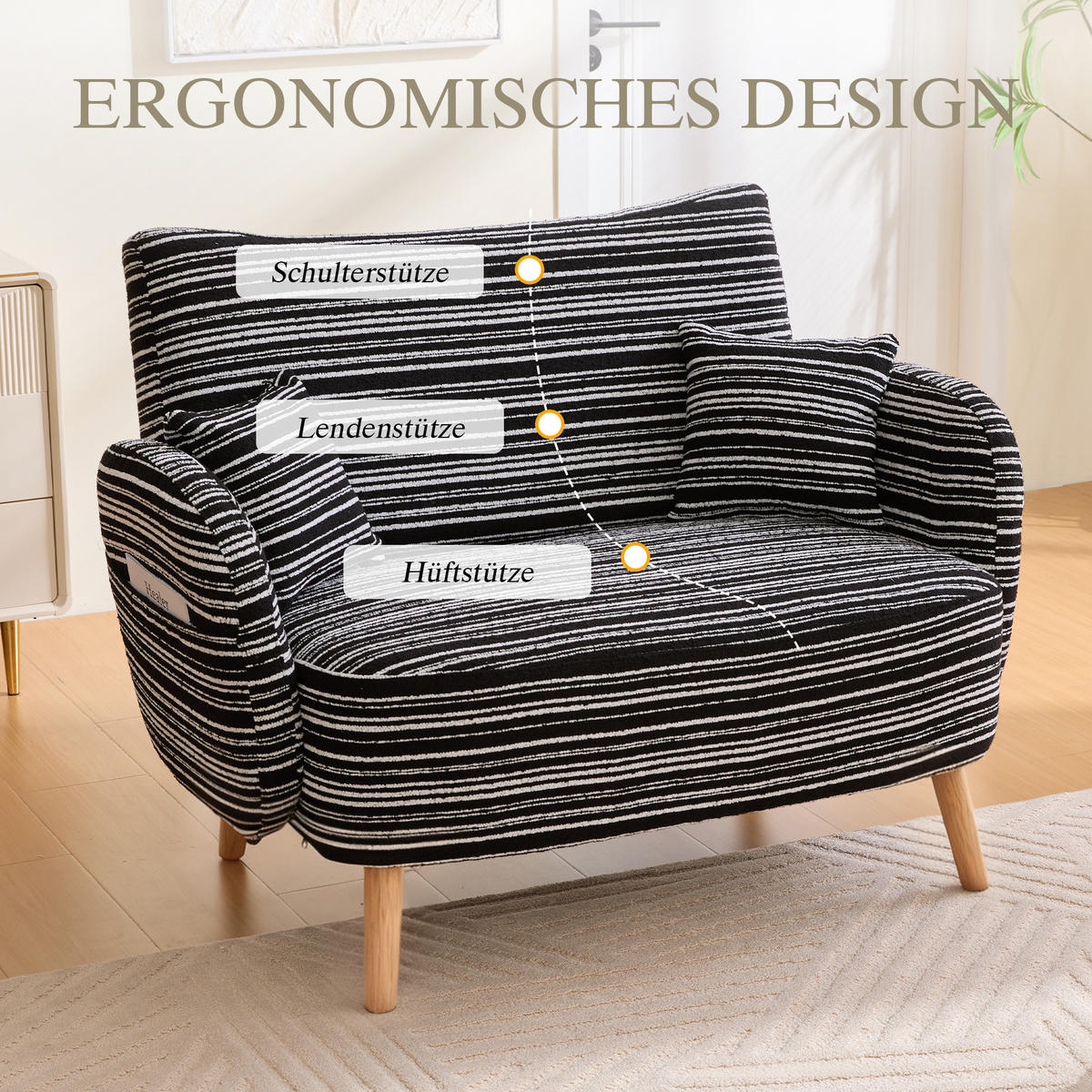 2-SITZER SOFA boucle schwarz kompakt 121cm - Schwarz, Textil (121/87/81.5cm) - Urban Meuble
