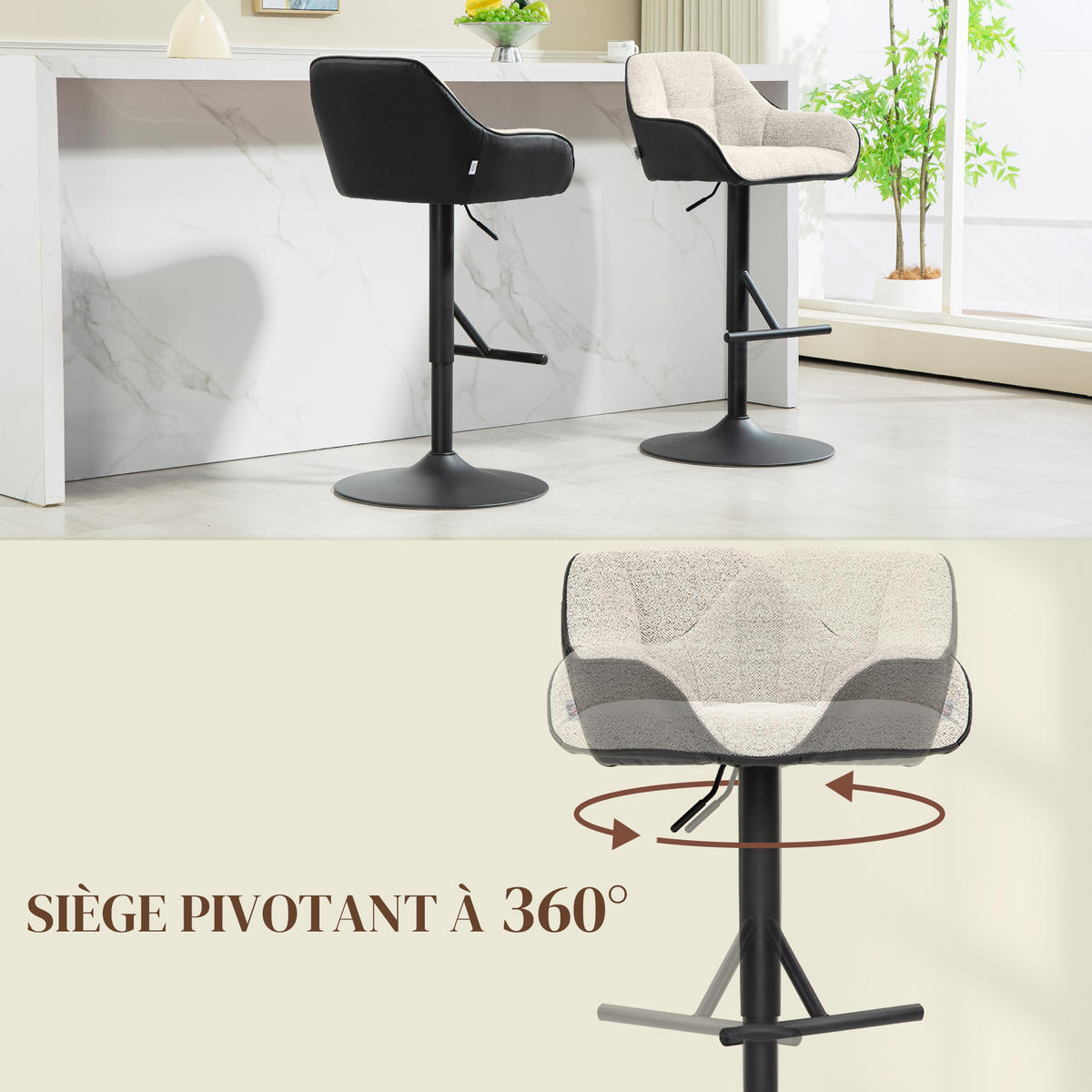 BARHOCKER 2er-Set DE-14794 höhenverstellbar & 360° schwenkbar mit Armlehnen Grau - Hellgrau, Metall (53/108/52.5cm) - ComfortXL