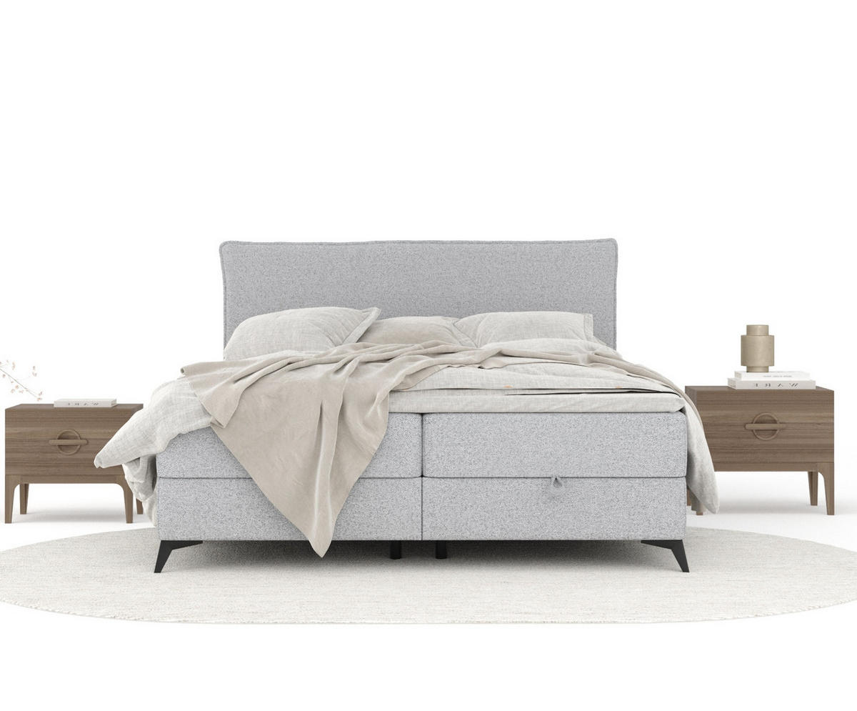 BOXBETT Peru Hellgrau 160/200 cm im Webstoff - Hellgrau/Schwarz, Holz/Holzwerkstoff (160/200cm) - Maison de Reve