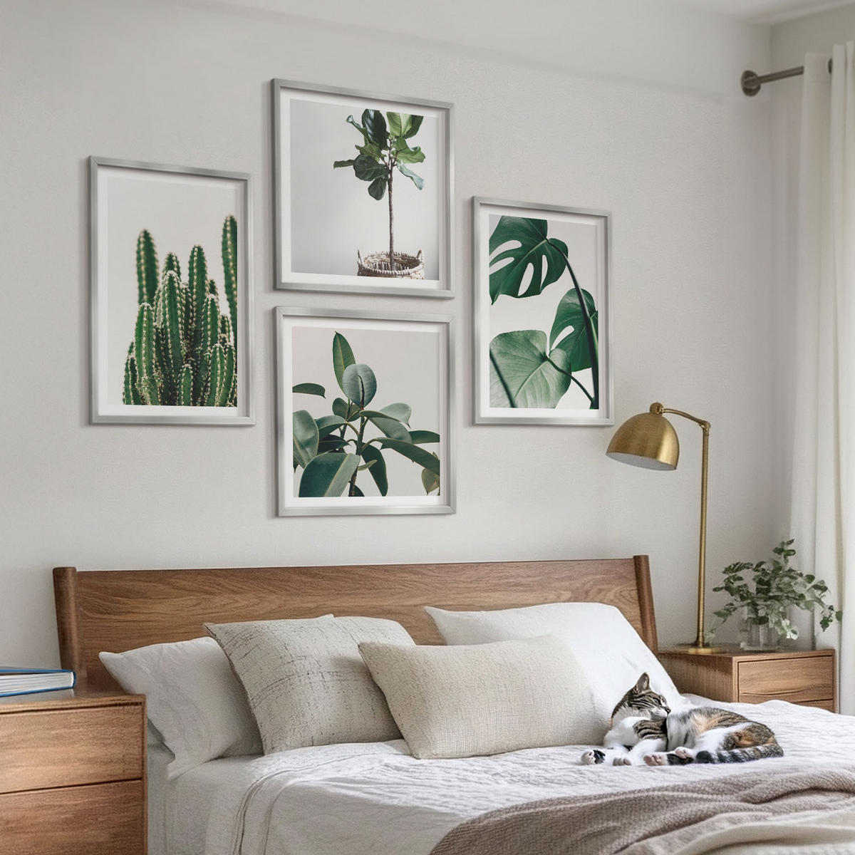 WANDBILDER 4er Set - 50x50 cm & 40x60 cm Silberner Rahmen - Ästhetik tropischer Pflanzen - Silberfarben, Kunststoff (50/50cm) - ArtPrintCave