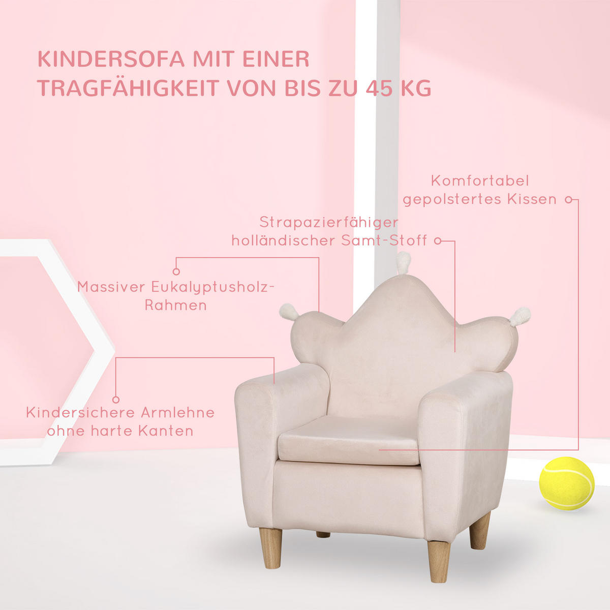 KINDERSESSEL, Rosa, Polyester - Rosa, Kunststoff (42/58/50cm) - HOMCOM