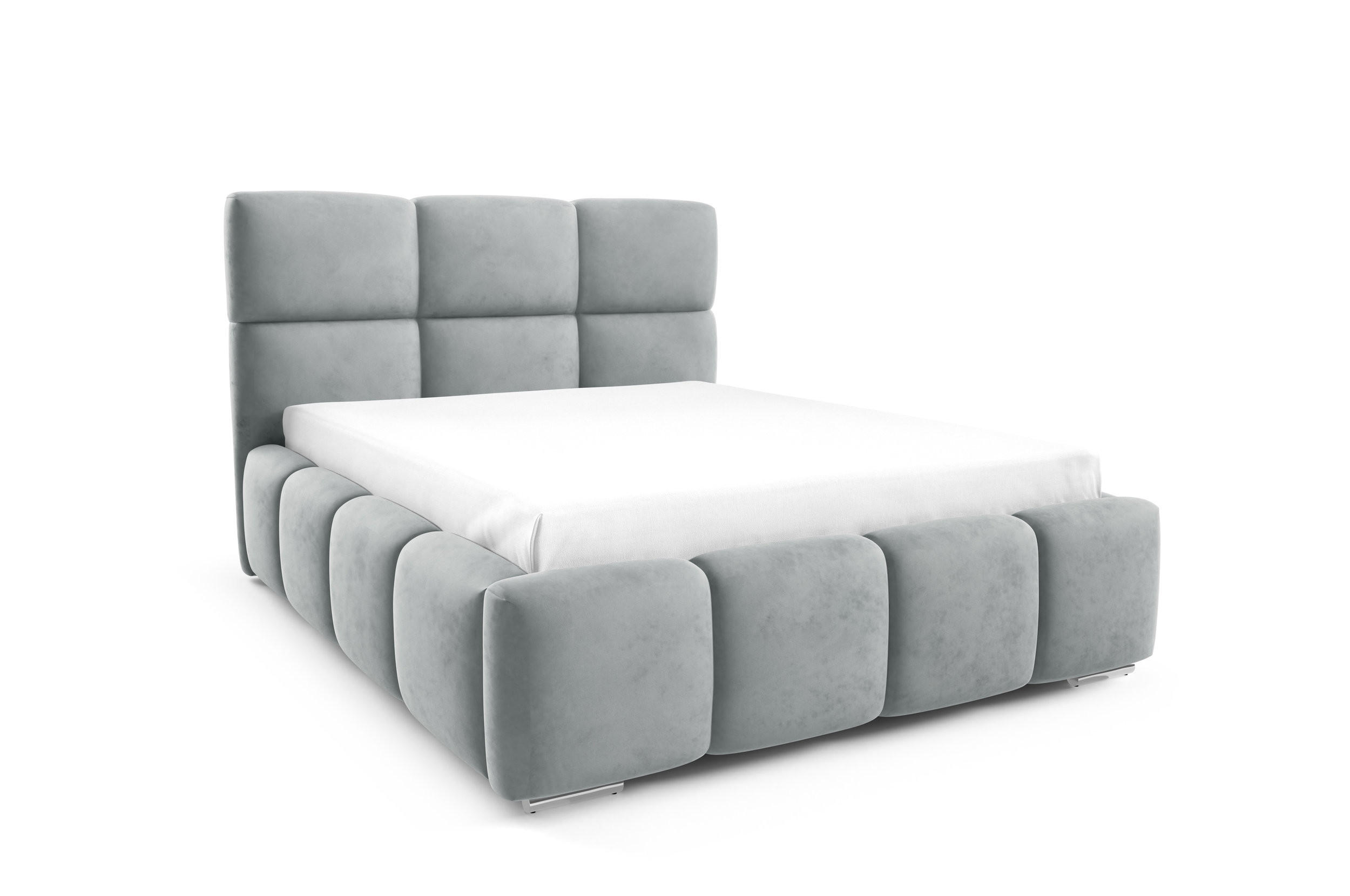 POLSTERBETT TRIO, 180x200 cm, Doppelbett mit Bettkasten, Velourstoff, Frabe: Grau - Grau, Holz/Kunststoff (180/200cm)