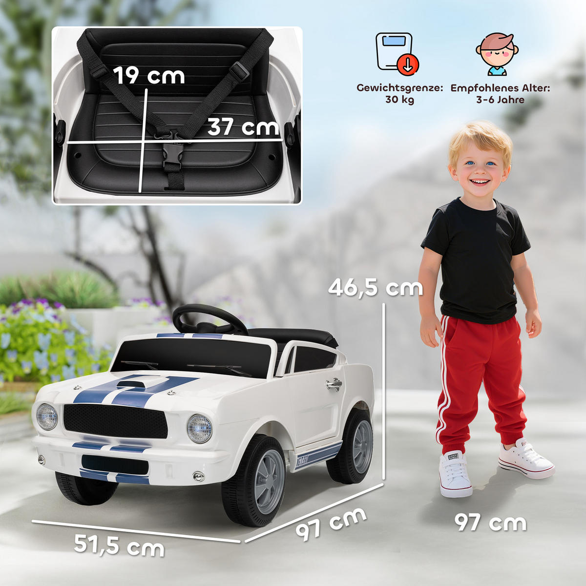 KINDER-ELEKTROAUTO 12V Kinderauto mit 2,4 GHz Fernbedienung, 2 Motor, Weiß - Weiß, Kunststoff (97/51.5/46.5cm) - AIYAPLAY