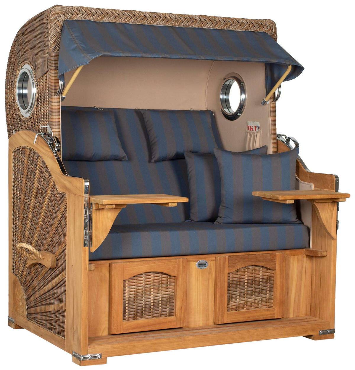 STRANDKORB XXL Düne Grande Teak Banana - Blaugrau/Braun, Metall (142/170/95cm) - Mr. Deko