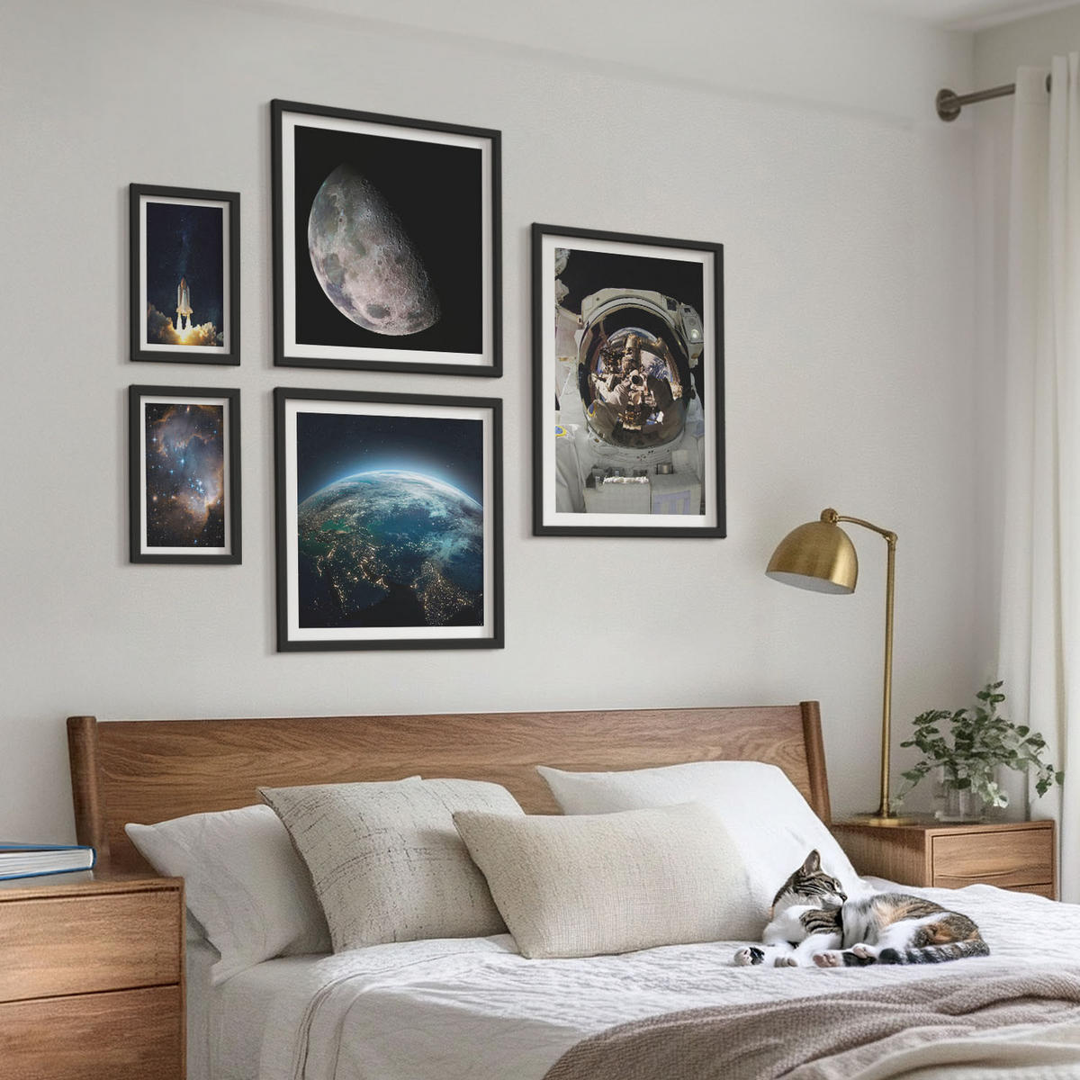 BILDER SET 5er Set - 50x50 cm & 20x30 cm & 40x60 cm Schwarzer Rahmen - Weltraum Erde Rakete Galaxie - Schwarz, Kunststoff (40/60cm) - TULUP