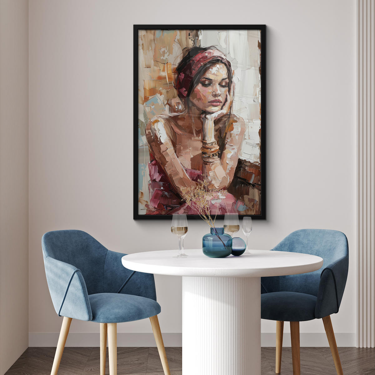 POSTER MIT RAHMEN Frau - Lackierung - Porträt - Modern 60x90 cm - Altrosa, Papier (60/90cm) - MuchoWow