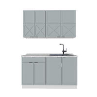 SINGLEKÜCHE Fame-Line Hellblau-grau/Weiß 140 cm, AP Marmor - Blaugrau/Weiß, Holzwerkstoff (140/81.6/60cm) - Vicco