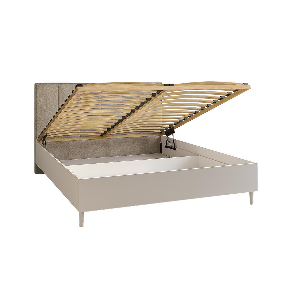 DOPPELBETT Luk II 160/200 cm ohne Matratze, Lattenrost, Bettkasten, weiß, beige - Beige/Weiß, Kunststoff (160/200cm) - Margaret Hadas24
