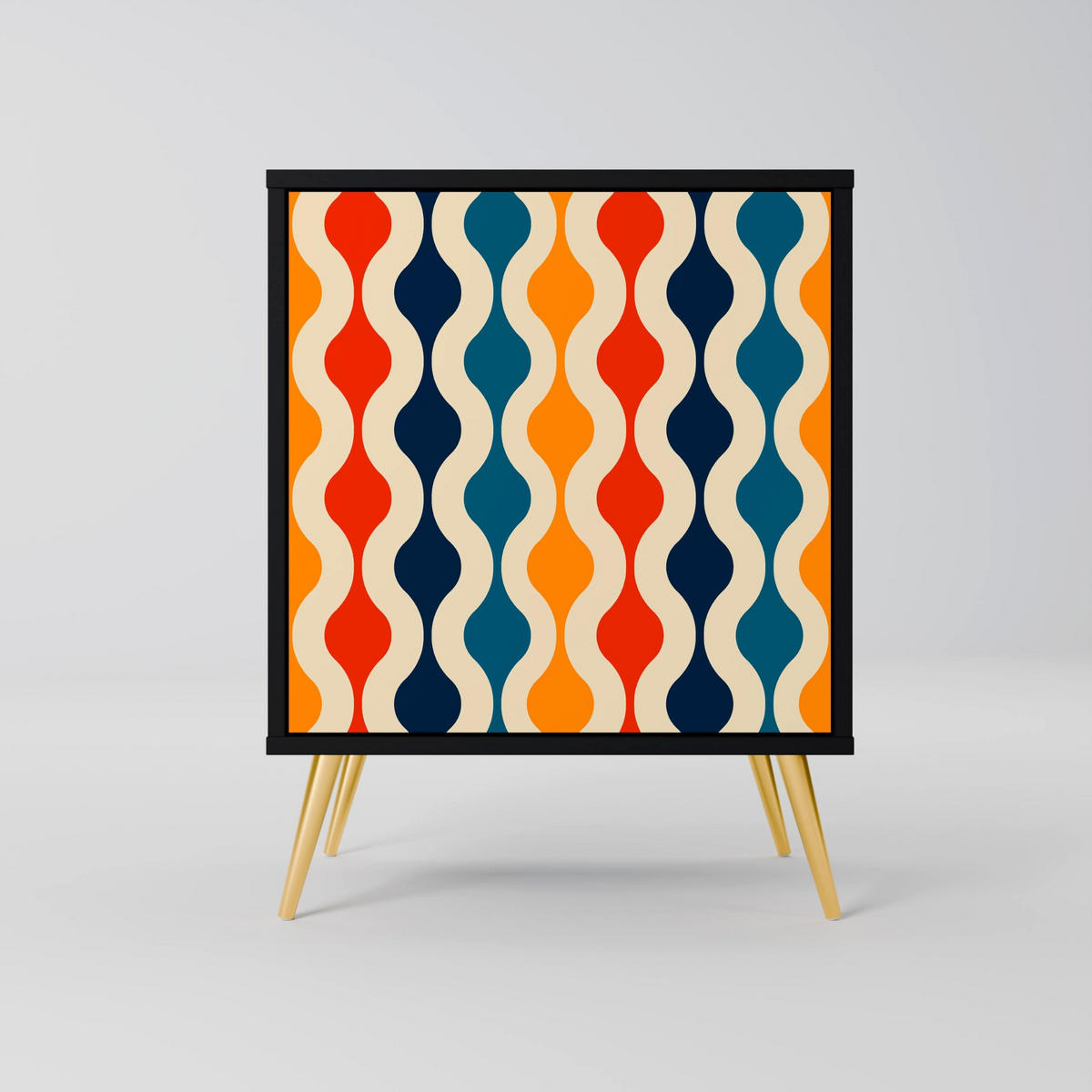 SIDEBOARD COLORFUL NOSTALGIA, Schwarz, 57,5x42x75,5 cm, Goldfarbene Metallfüße - Goldfarben/Multicolor, Holzwerkstoff/Metall (57.5/75.5/42cm) - SpaceRebels