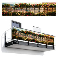 BALKON-SICHTSCHUTZ Blumen - Zaun - Stadtbild - Sommer - Pink, Kunststoff (500/130cm) - MuchoWow