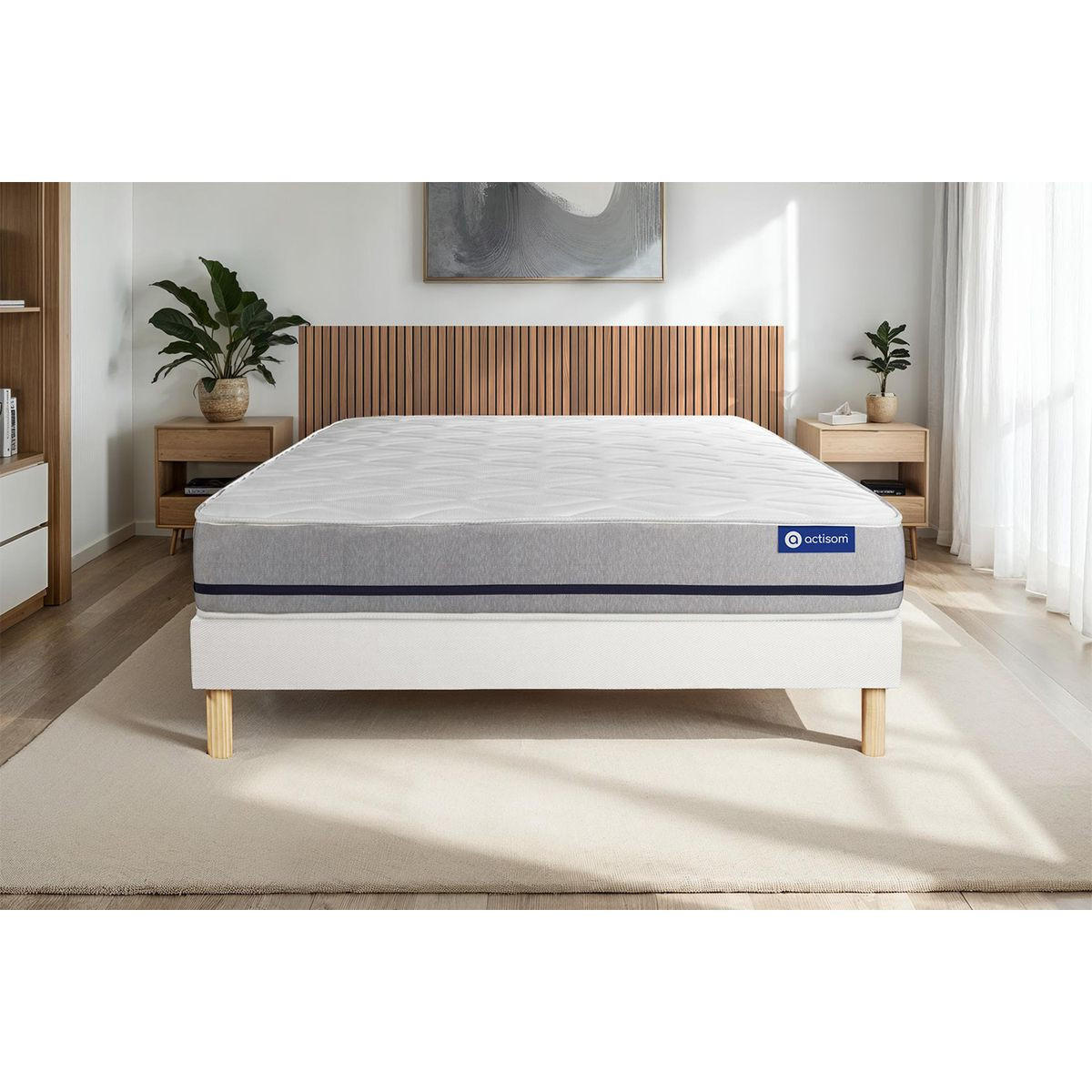 BETT Actimemo soft Memory-Schaum 130 x 190 cm h2 - Kit Bettgestell Weiß - Beige/Weiß, Karton/Holz (130/190cm) - ACTISOM