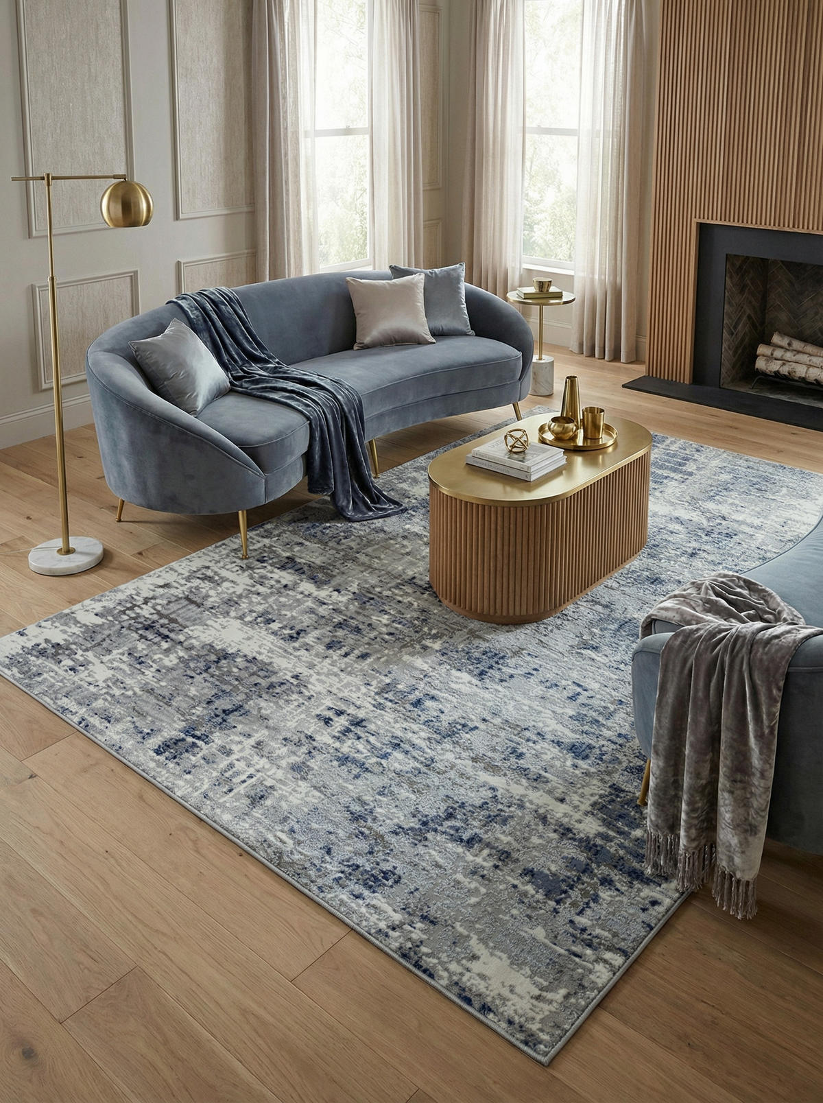 TEPPICH Velours mit Metallic-Glanz abstrakt robust pflegeleicht PARMA-Sorbolo, Dunkelblau 120x170 cm - Dunkelblau, Textil (120/170cm) - KADIMA DESIGN