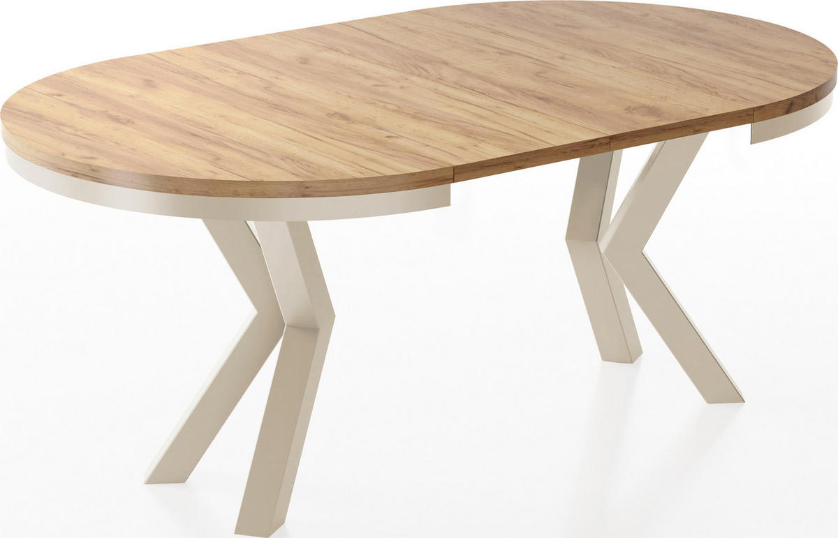 ESSTISCH Clara Beige Cashmere runder ausziehbarer, Craft Eiche 100-180/100/76 cm - Kaschmir/Eiche Wotan, Holzwerkstoff/Metall (100/100/76cm) - WFL GROUP