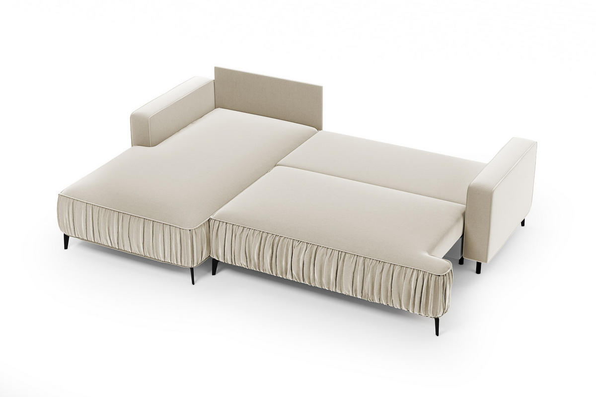 ECKSOFA GLANZ mit Schlaffunktion und Bettkasten – Beige, links - Beige/Schwarz, Textil/Metall (268/177cm) - MebleHot