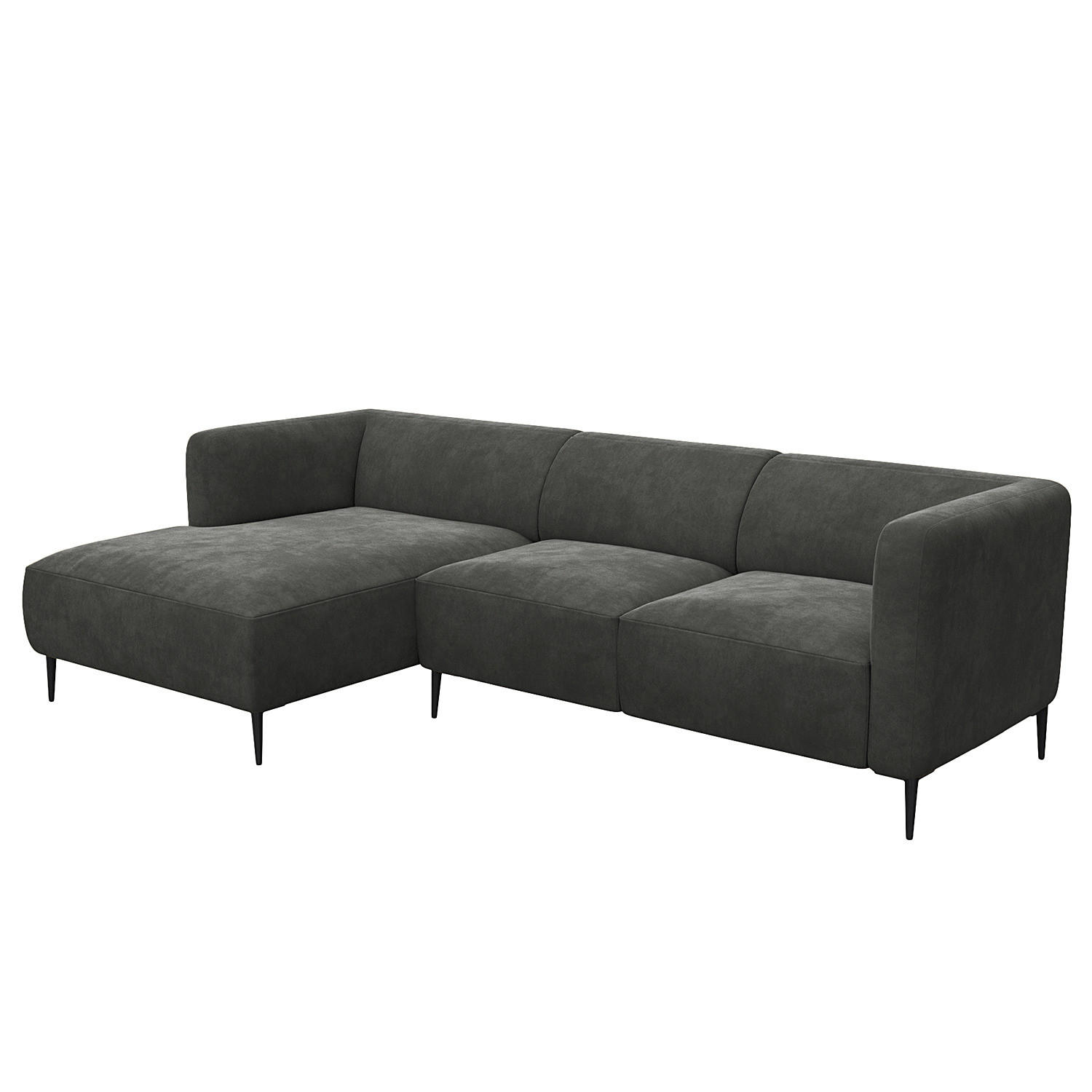 2,5-SITZER ECKSOFA mit Longchair - Schwarz/Grün, Textil/Metall (271/148cm) - home24