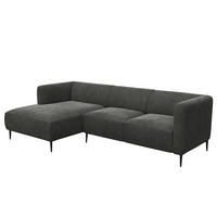 2,5-SITZER ECKSOFA mit Longchair - Schwarz/Grün, Textil/Metall (271/148cm) - home24