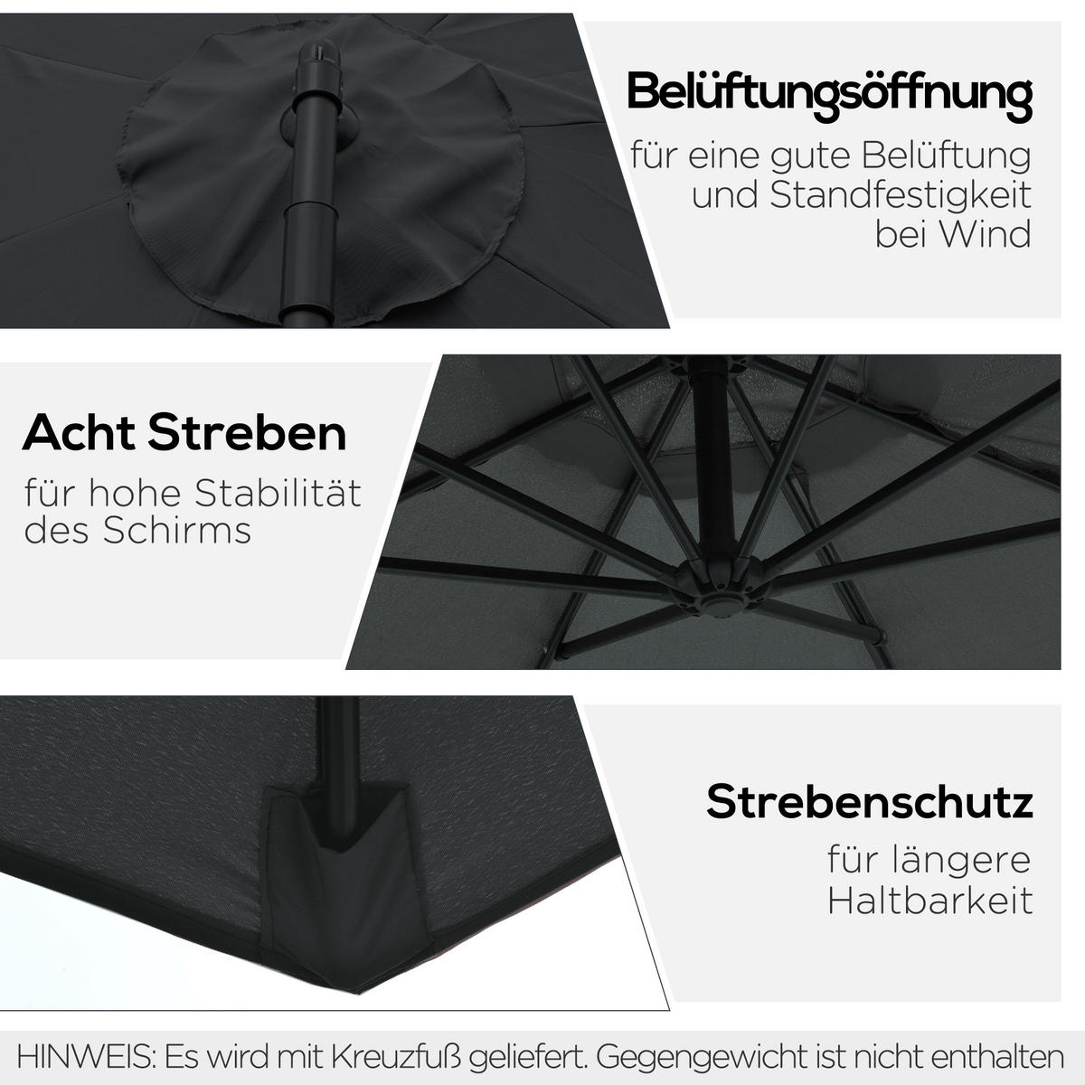 SONNENSCHIRM, Stahl, Polyester, Schwarz - Schwarz, Metall (300/300cm) - Outsunny