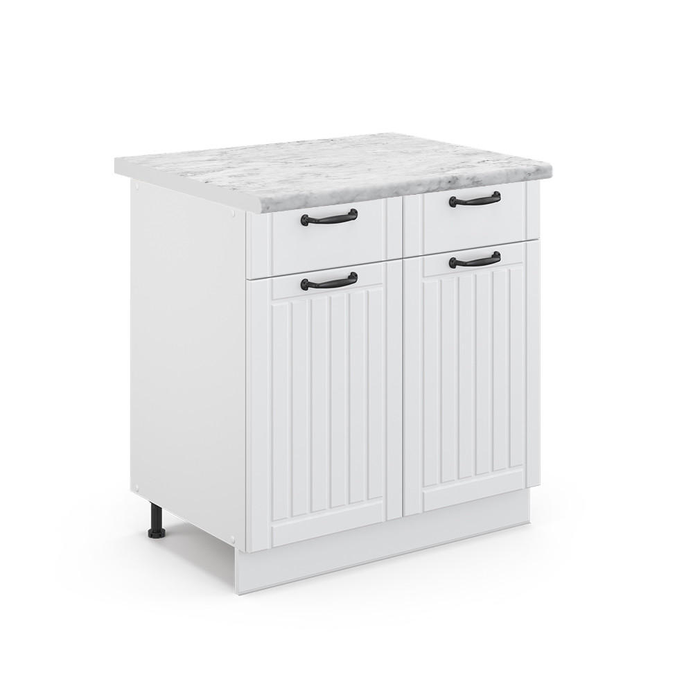 KÜCHENUNTERSCHRANK Fame-Line Weiß Landhaus 80 cm, AP Marmor - Creme/Weiß, Holzwerkstoff (80/82/60cm) - Vicco