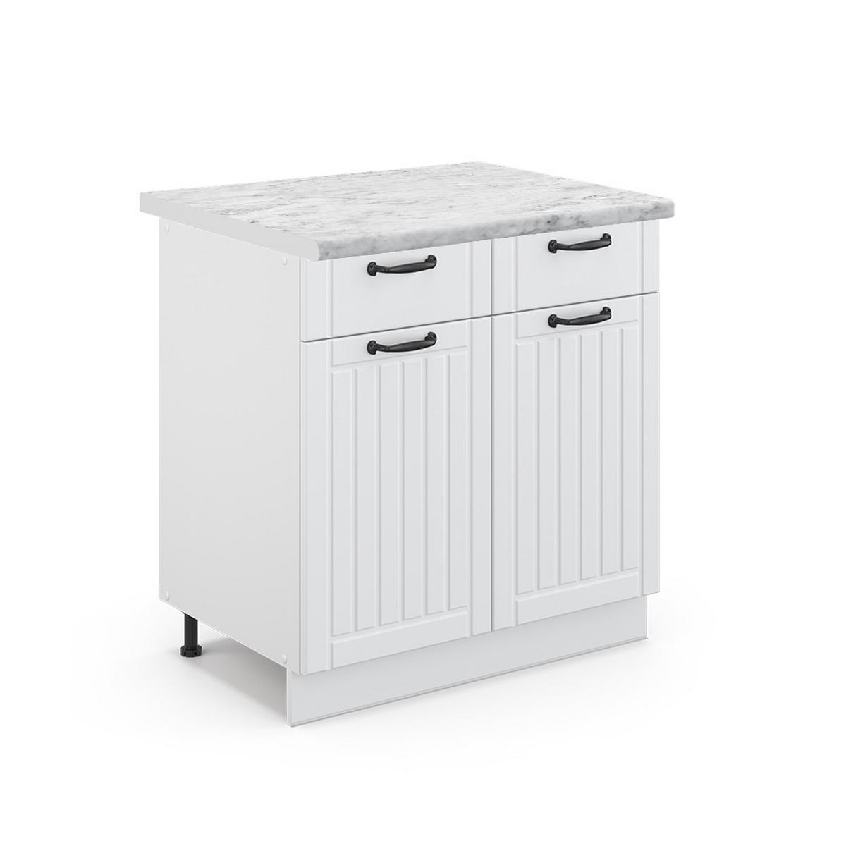 KÜCHENUNTERSCHRANK Fame-Line Weiß Landhaus 80 cm, AP Marmor - Weiß, Holzwerkstoff (80/82/60cm) - Vicco