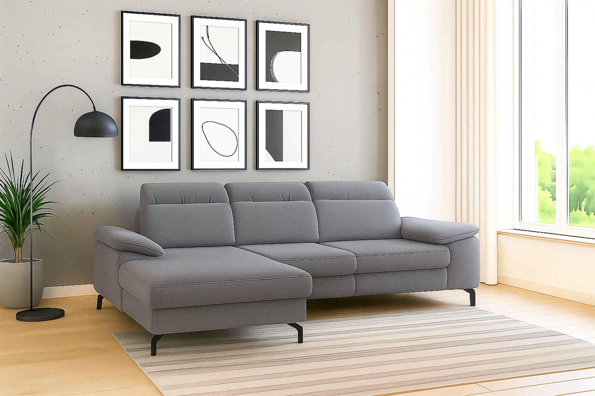 ECKSOFA Margit Mit Schlaffunktion - Grau, Holzwerkstoff/Textil (276/184cm) - Fun Möbel
