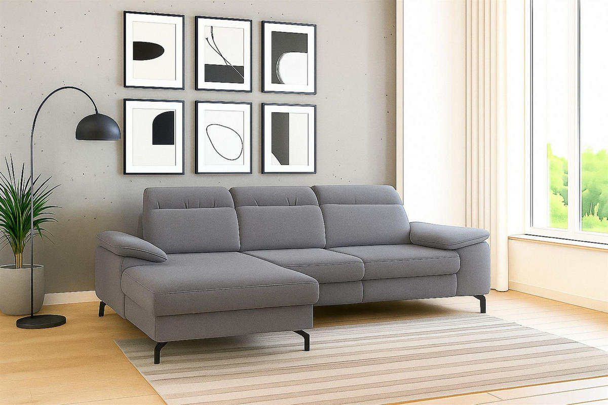 ECKSOFA Margit Mit Schlaffunktion - Grau, Holzwerkstoff/Textil (276/184cm) - Fun Möbel