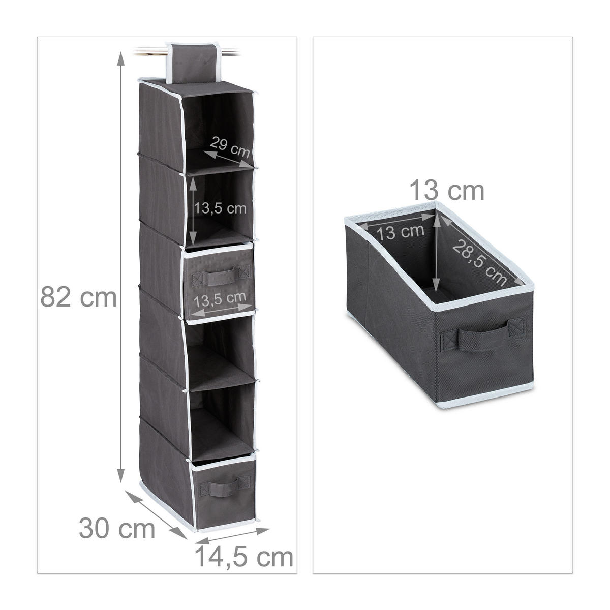 ZÁVESNÝ regál - antracitová, textil/vlnitá lepenka (14/84/30cm) - Relaxdays