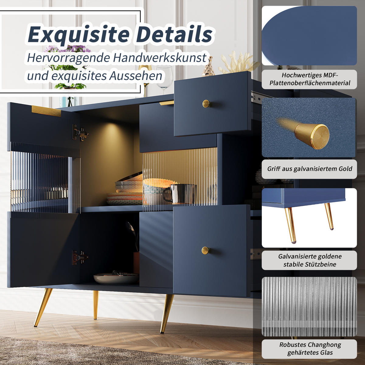 SIDEBOARD blau 130/40/65 cm - Blau, Holzwerkstoff (40/65/130cm) - Urban Meuble