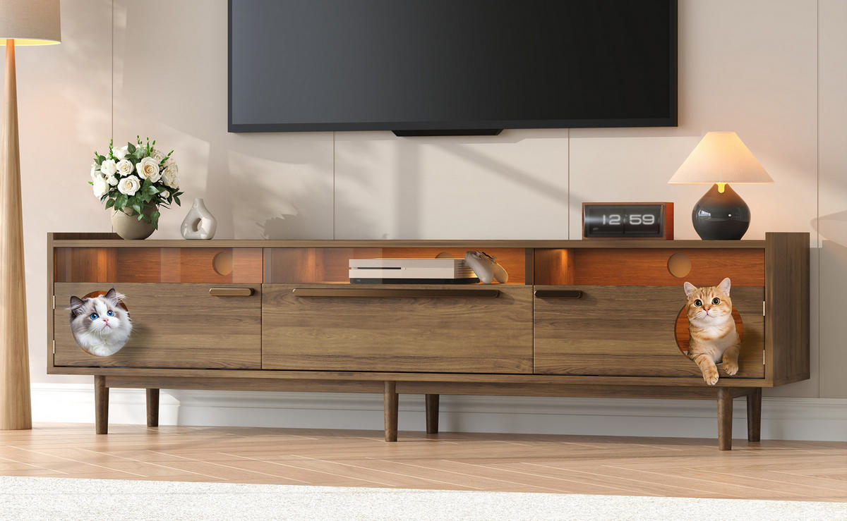 TV-ELEMENT mit LED und Katzenruheraum Holzwerkstoff Nussbaumfarbe - Braun, Holzwerkstoff (40/50/180cm) - Beauniv