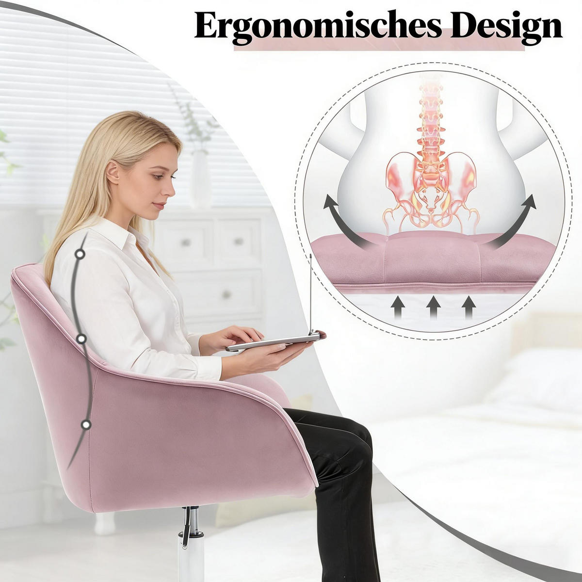 BÜROSTUHL Pink 61/40,5/40 cm - Pink, Metall (61/40/40.5cm) - PANGIVO