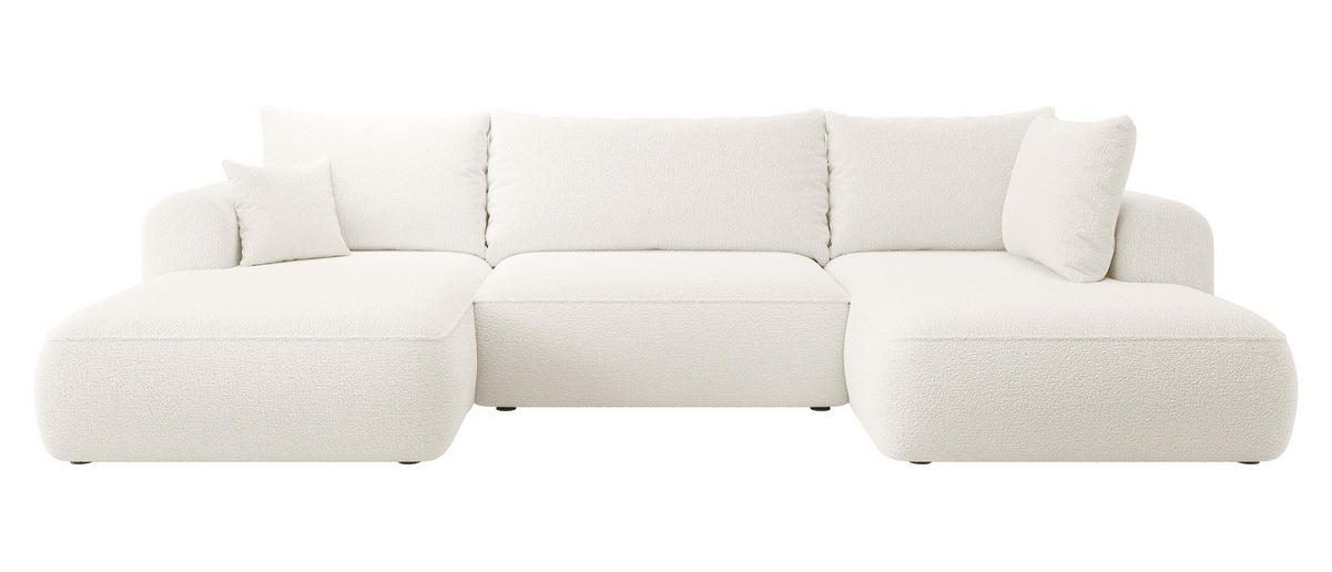 WOHNLANDSCHAFT Ovo Creme Boucle - Creme/Schwarz, Textil (375/95/185cm) - Selsey