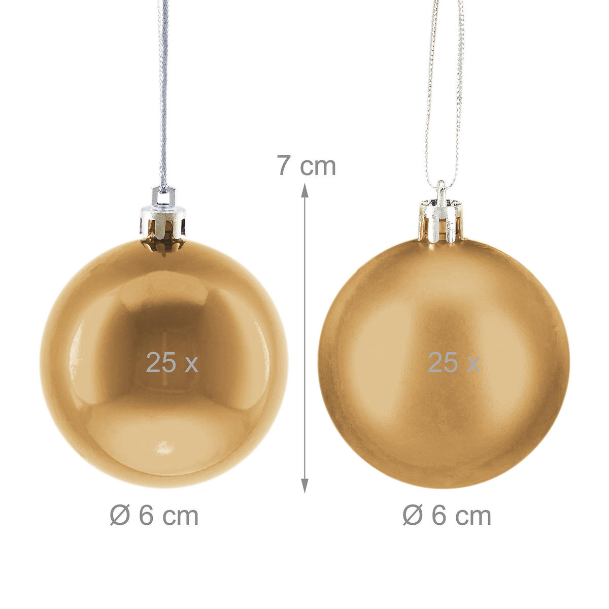 50XWEIHNACHTSKUGELN - Goldfarben, Kunststoff (6/7/6cm) - Relaxdays